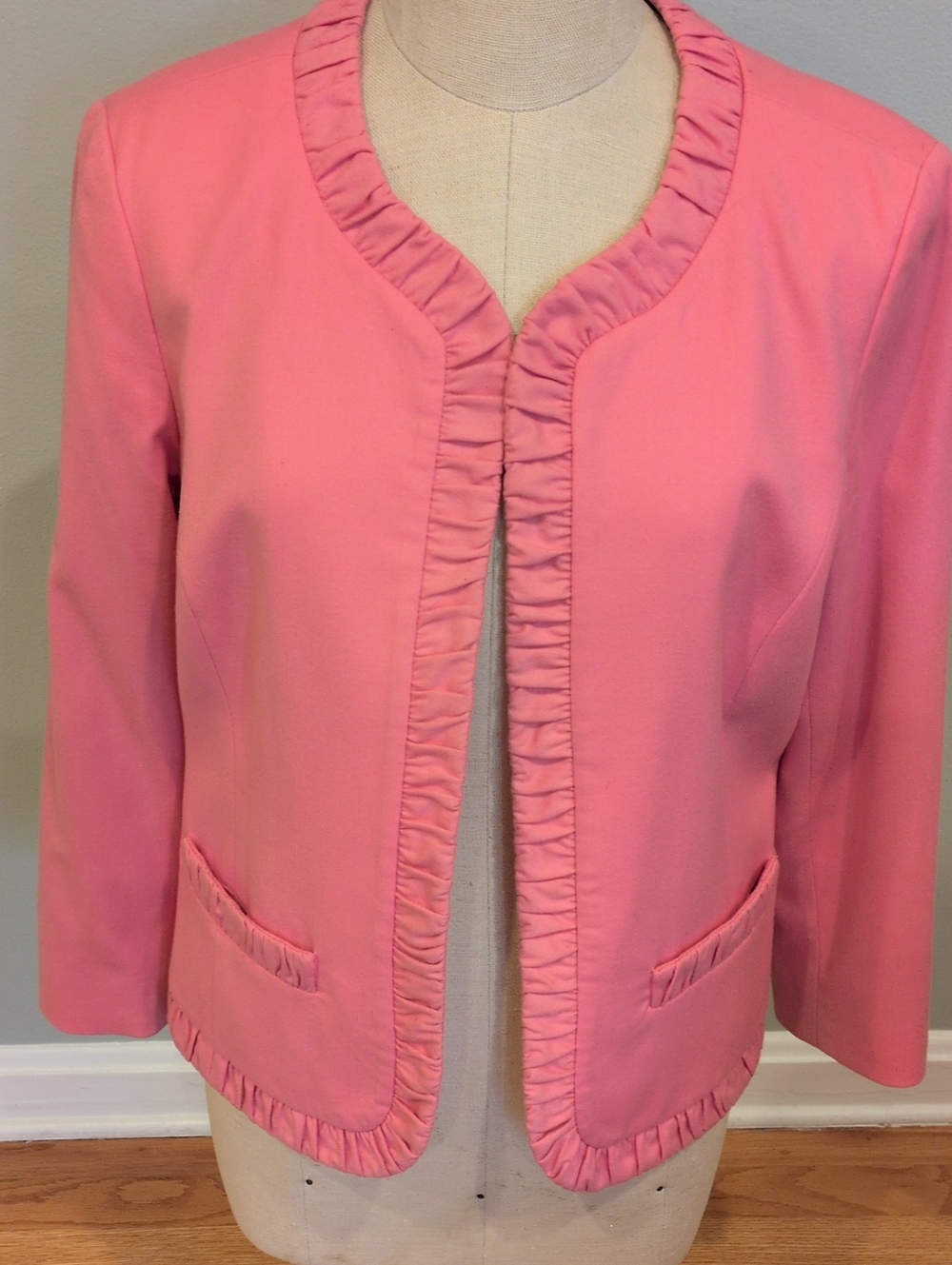Talbots Pink Women's Ruffle-Trim Wool blend Jacket 10
